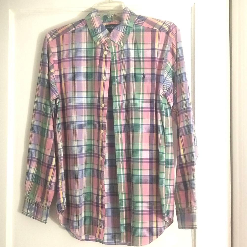 Gently used Ralph Lauren button-down plaid shirt.